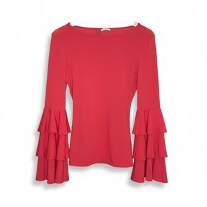 Red Gina Tricot ruffle sleeve top with a boho vibe Sz M